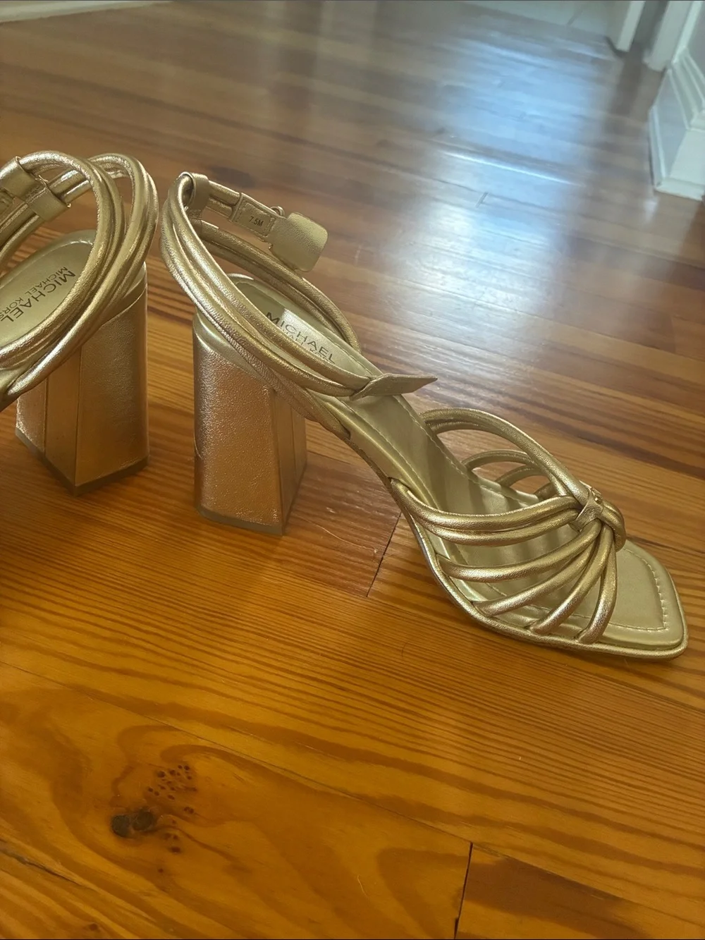 Michael Kors Metallic Gold Strappy Block Heel Sandals